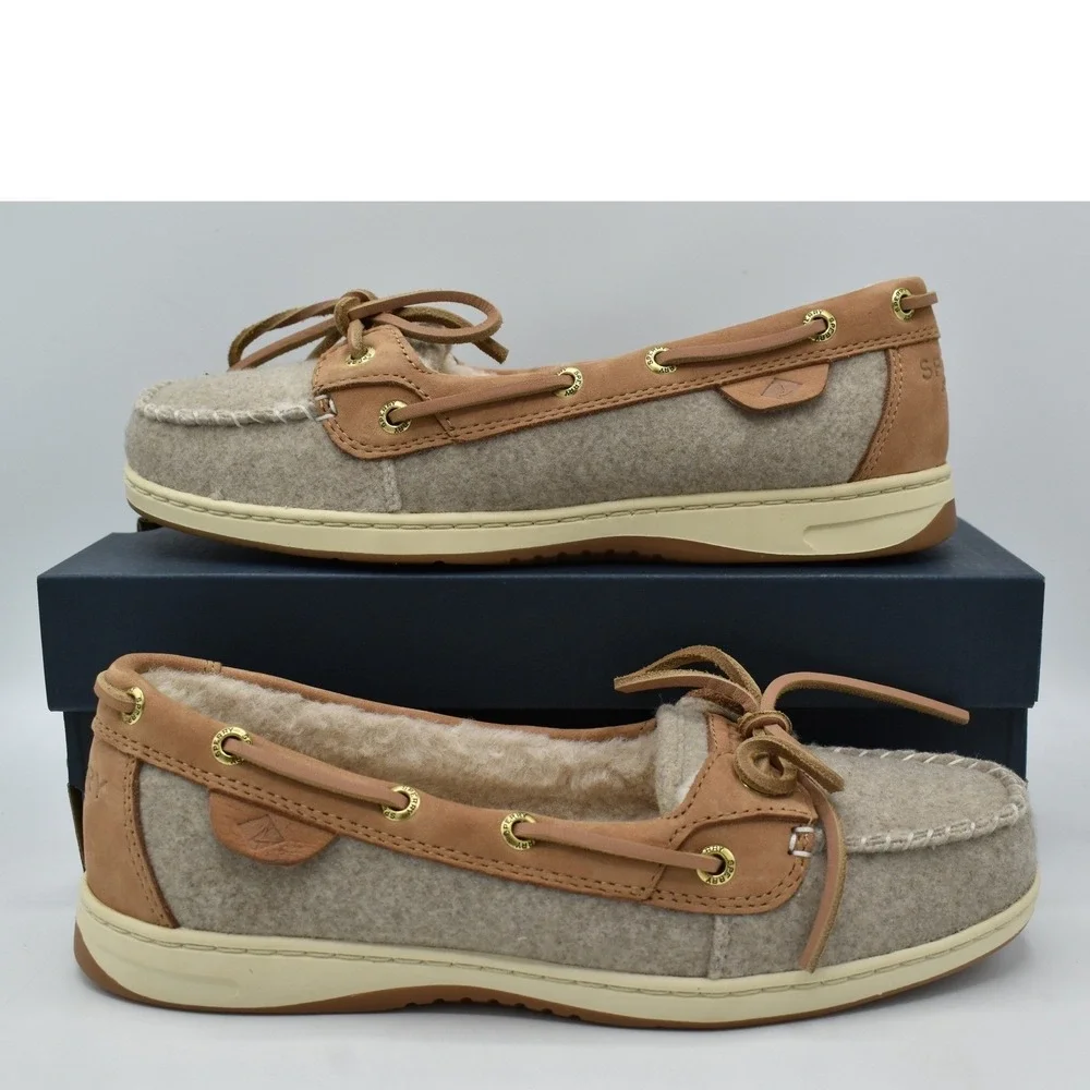 Sperry Women 9.5 Angelfish Grey Slip On Faux Fur Lined Boat Shoe Coquette Preppy